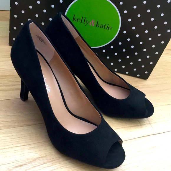 Kelly & Katie, black mircosuede, open toe 3inch heels,  unworn - Picture 5 of 5